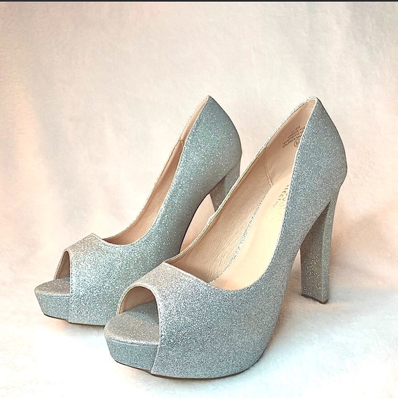 De Blossom Collection Heel Silver Sparkle Peep Toe Carina-102 - Picture 5 of 16